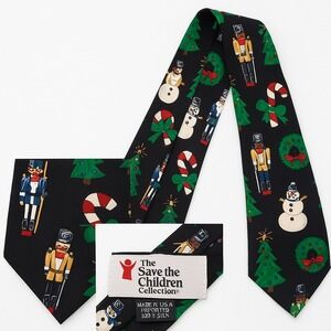 Save The Children 100% Silk Tie Necktie Nutcracker Snowman Christmas Holiday‎